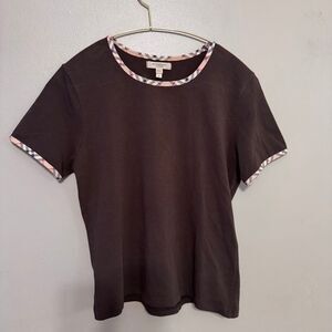 Burberry London brown tee with signature check trim women’s size large